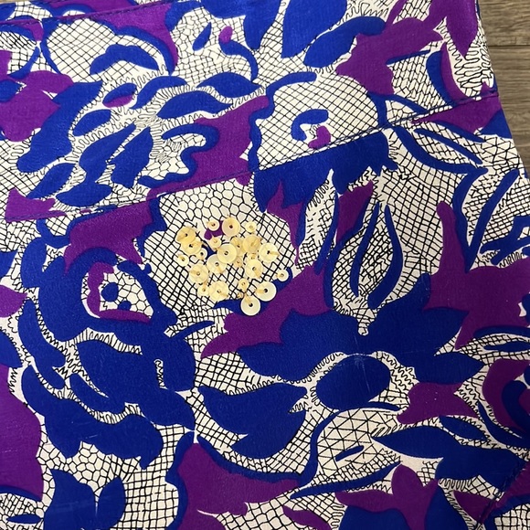 Anthropologie Fei 100% Silk Purple/Blue Floral Pencil Skirt Size 2 - Picture 2 of 12